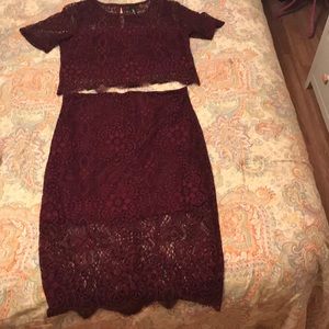 Burgundy lace skirt set